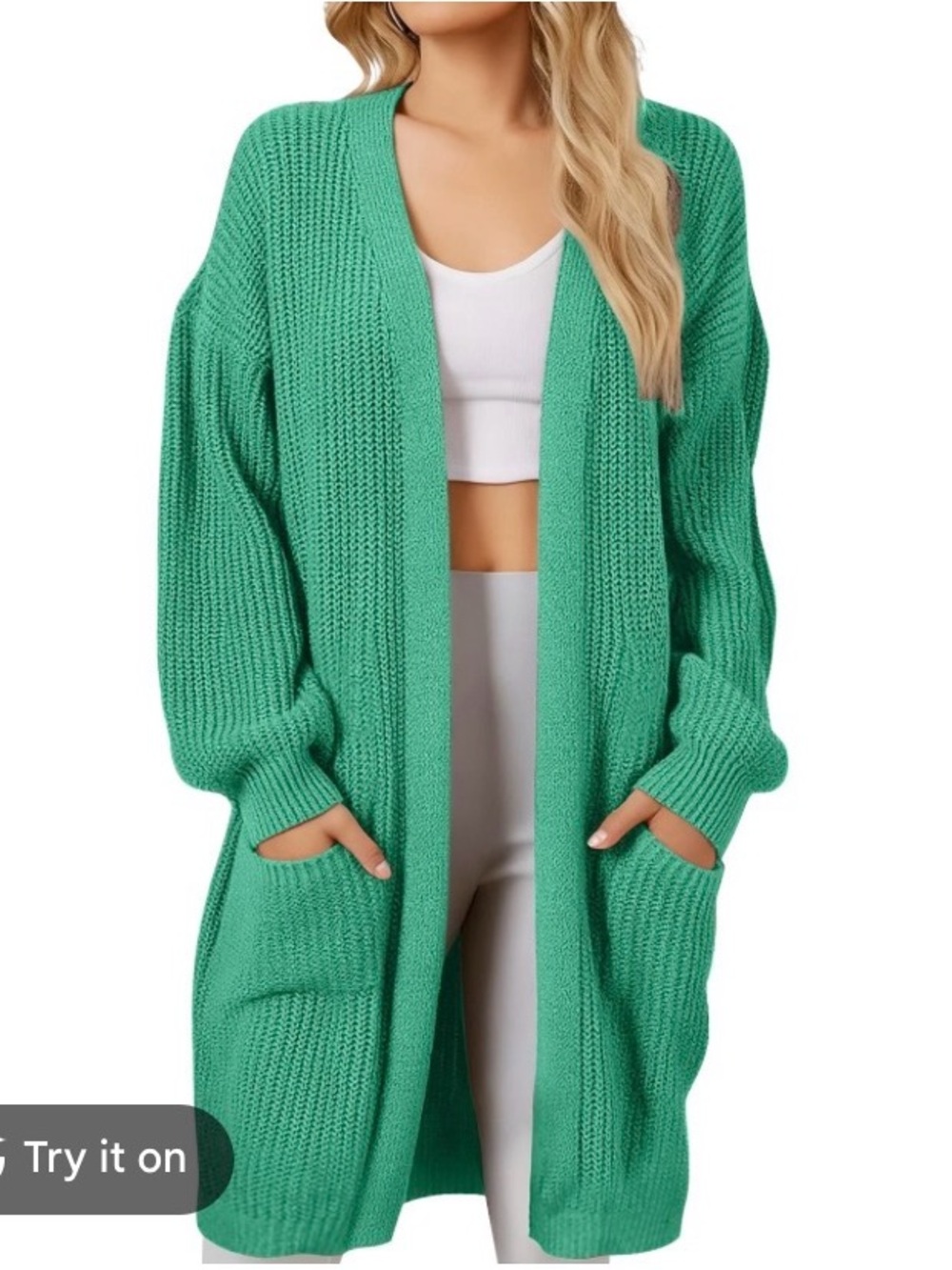 Open-Front Mint Green Knit Cardigan Sweater